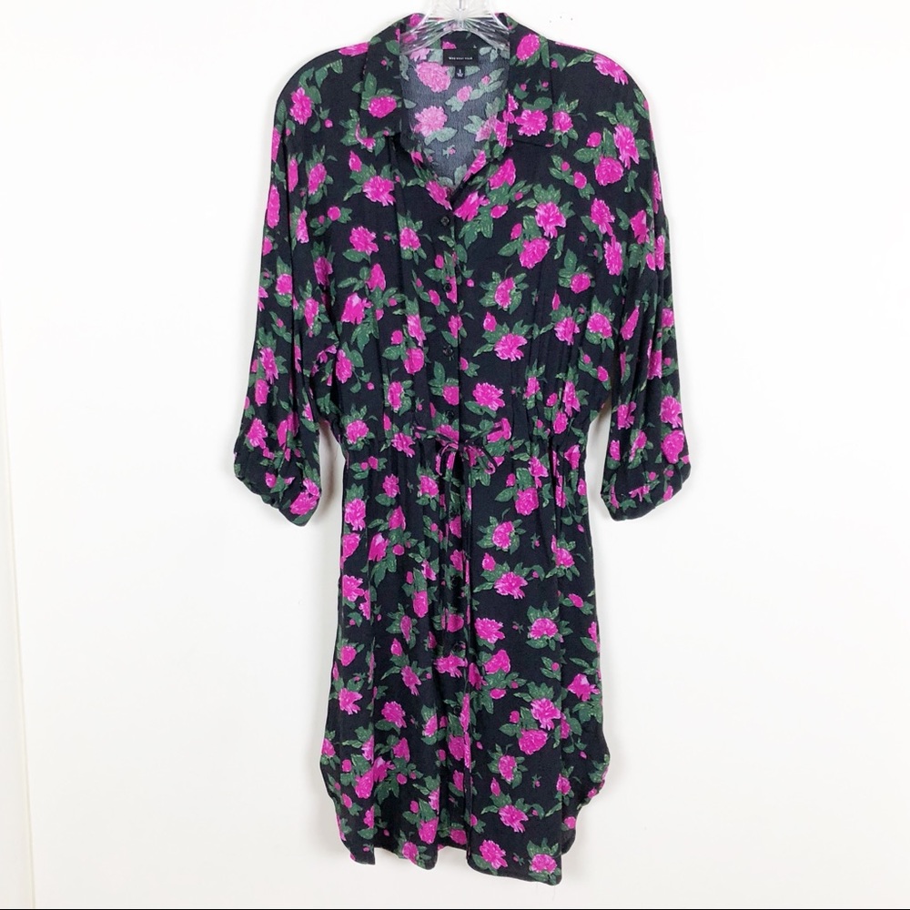 Who What Wear Black Floral Shirt Dress Size Small